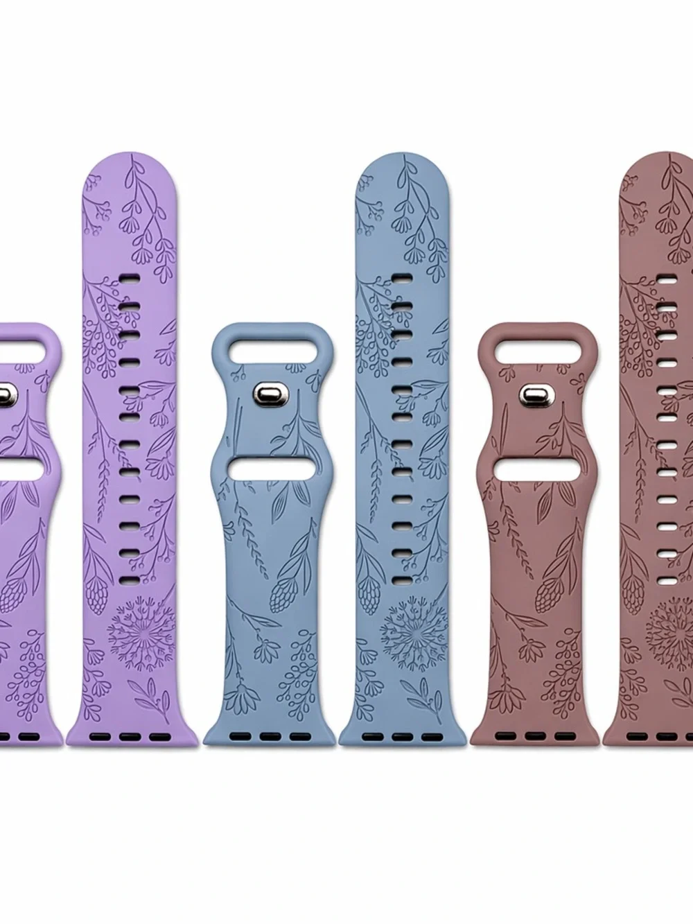 Silicone Floral Apple Watch Band - Lavender, Blue, Mauve